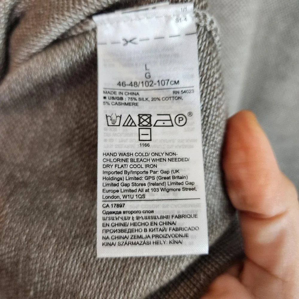 BANANA REPUBLIC Sweater Mens Large Gray V-Neck Birdseye Silk Cashmere Blend‎